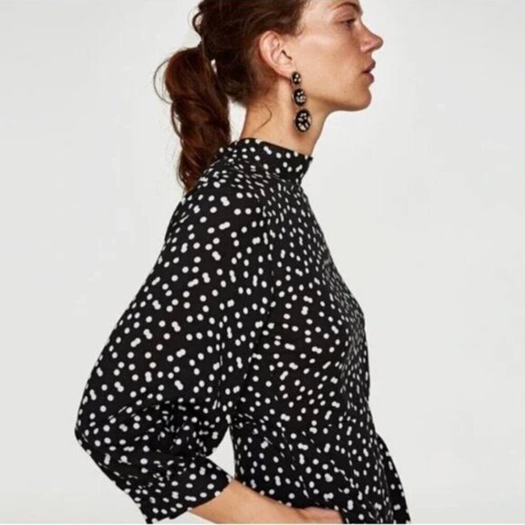Zara Dresses & Skirts - Zara Black and White Polka Dot High Neck Dress